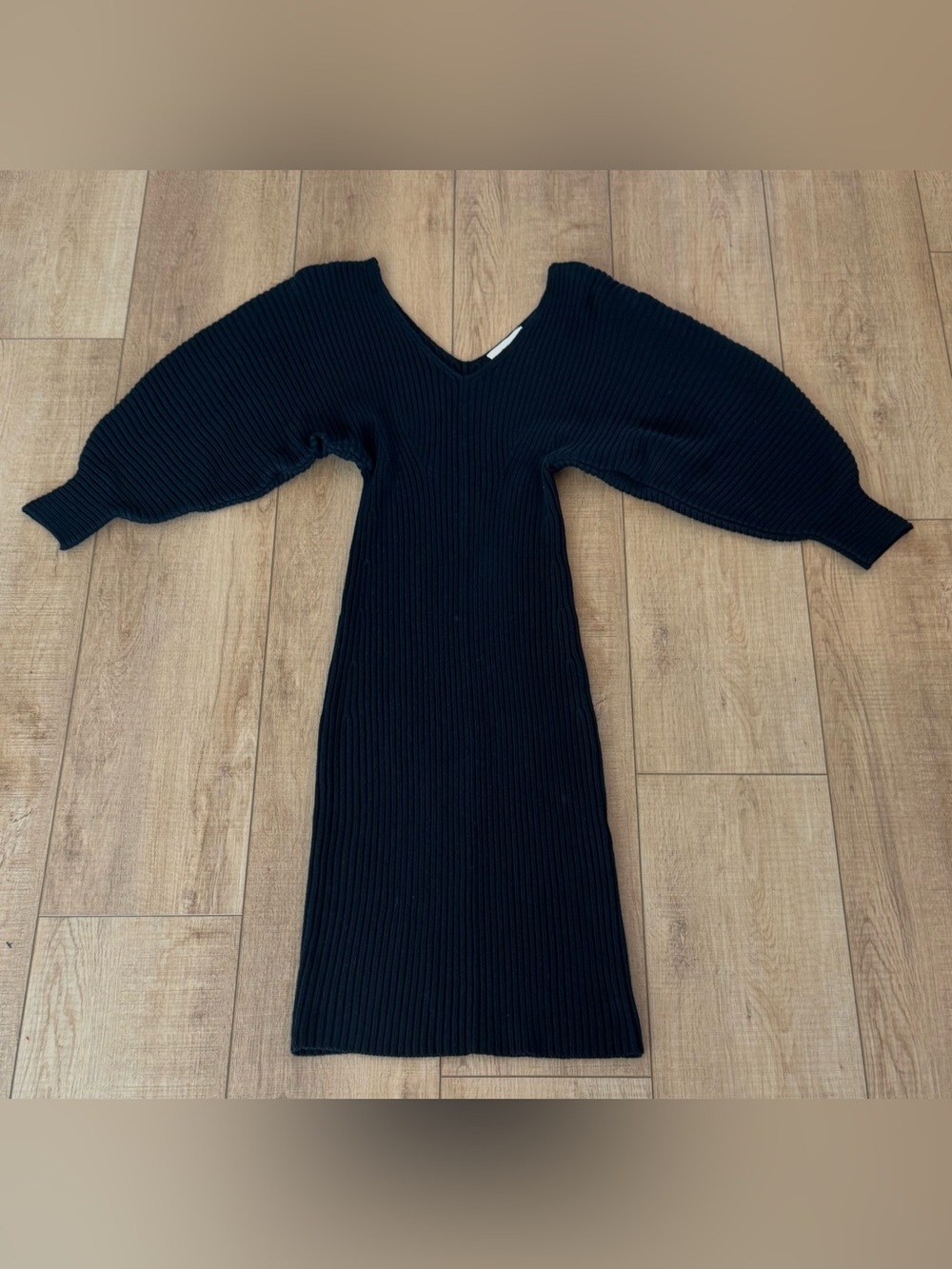 Mara Hoffman Black Ribbed Knit Dress Balloon Sleeve Organic Cotton Size S NWOT